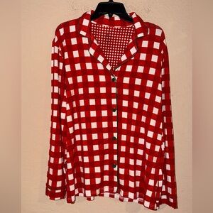 Caden Lane "Checking It Twice" Bamboo Pajama Top - Red Gingham - Size Large